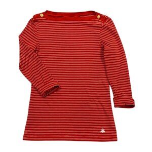 "346" Brooks Brothers, Red Striped Long Sleeve Top, Gold Buttons, XS